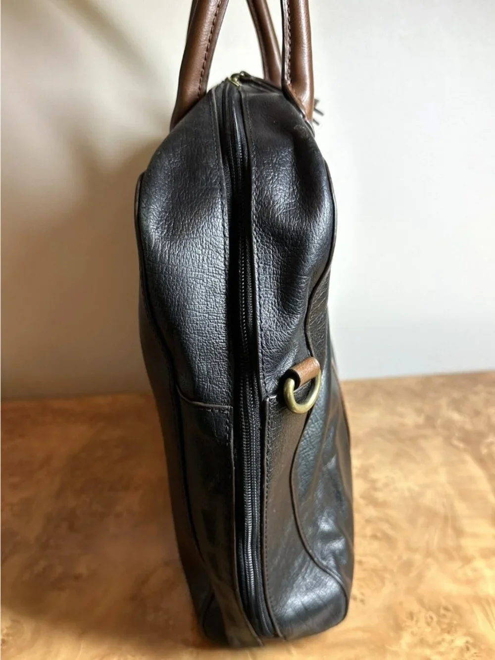 Fossil Black Brown Leather Briefcase Laptop Messenger Business Travel Bag